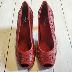 A2 by Aerosoles Red Peep Toe Pumps Size 7M